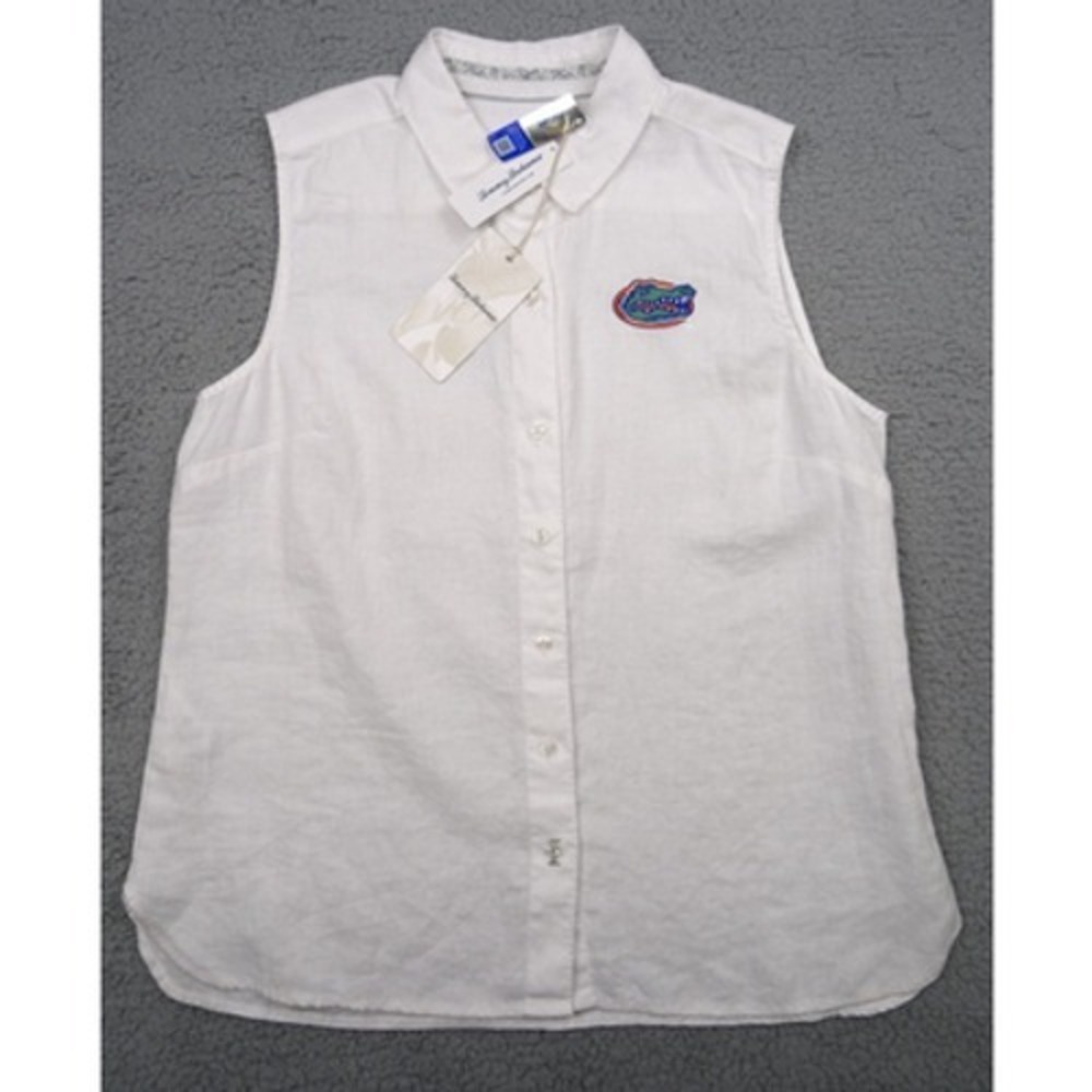 Florida Gators Top Womens Size M White Button Up Sleeveless Linen Tommy Bahama